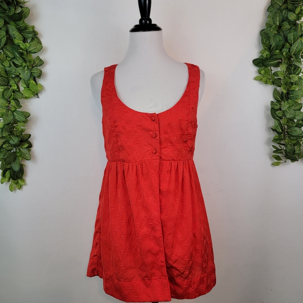 New Urban Outfitters Floral Embroidered Boho Front Slit 3 Button Tank Top, Small